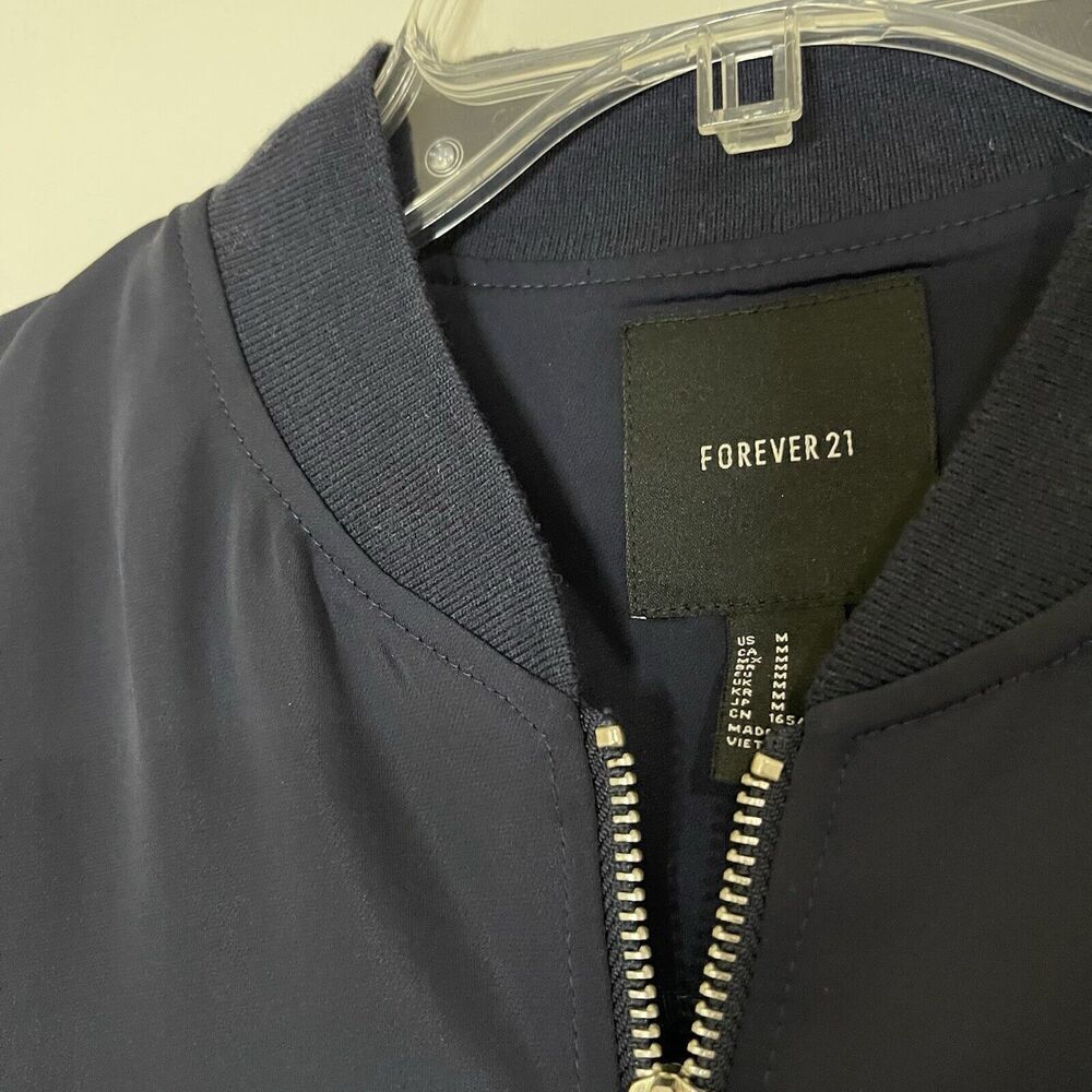 Forever 21 navy blue full zip bomber jacket size medium - Picture 2 of 5
